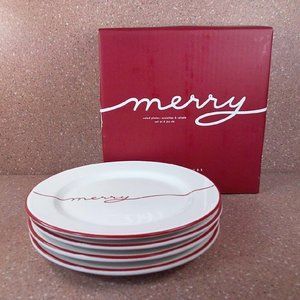Pottery Barn Merry Sentiment Stoneware Salad Plates 9" Made in Set of 4 NEW